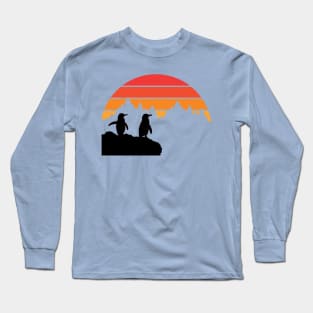 Vintage Sun Set over Penguins Silhouette Long Sleeve T-Shirt